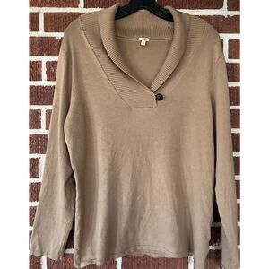 Reba Tan Shawl Sweater with Button Long Sleeve Size Large